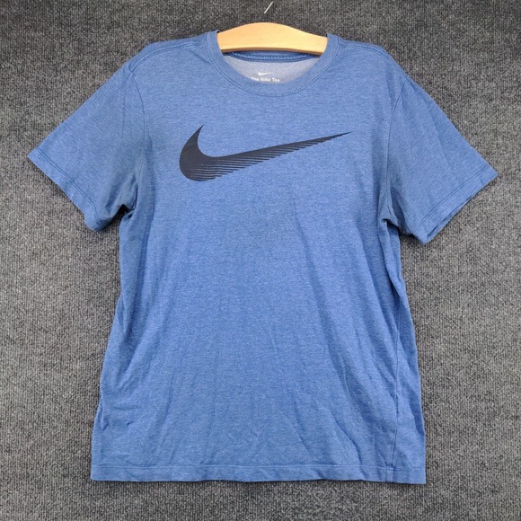 The Nike Tee Men's Dri-Fit Big Swoosh Activewear Top Blue Medium Short Sleeve - Picture 2 of 15